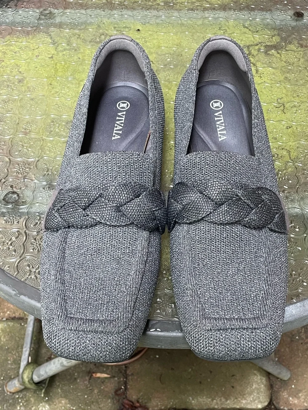 Vivaia Gray Square Toe Heeled Loafers Size 40